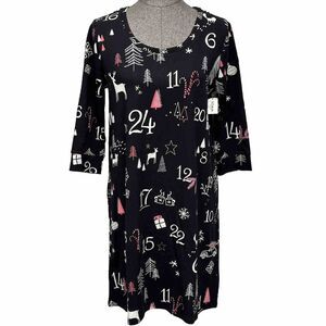 Soma Nightgown Long Sleeve Sleep Shirt Holiday Countdown Size S Reindeer Trees